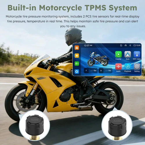 Vista 3 de Carpuride W603DT 6.3" motocicleta CarPlay pantalla Android Auto TPMS Dash