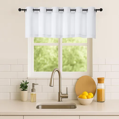 Vista 57 de Simplebrand Juego de 2 paneles de cenefa aguamarina para ventana de cocina de 14 pulgadas de largo, cortinas de oscurecimiento de habitación