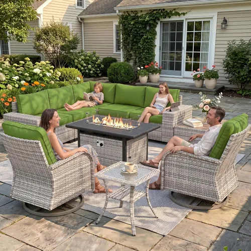 Vista 32 de Muebles de patio al aire libre conjunto PE mimbre ratán al aire libre sofá seccional Gris