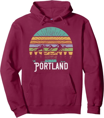Vista 11 de PORTLAND OREGON - Sudadera con capucha estilo retro vintage de los años 70 y 80, Negro, S