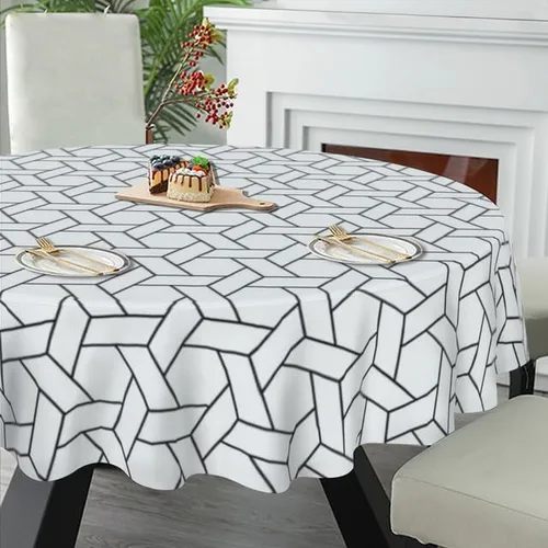 Vista 5 de Mantel redondo en blanco y negro con diseño de cheurón, lavable, resistente a las arrugas, para el hogar, cocina, comedor, picnic, campamento