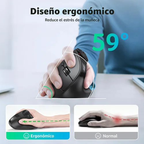 Vista 3 de Acer Ratón ergonómico inalámbrico con rueda de desplazamiento lateral, mouse Bluetooth para portátil (BT5.2+2.4GHz), mouse vertical de computadora