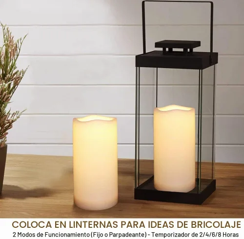 Vista 5 de Paquete de 2 velas LED blancas de 3 x 6 pulgadas para exteriores IP65 impermeables, velas de pilar alimentadas con temporizador y control remoto