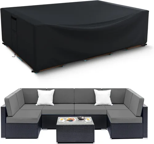Vista 23 de Fundas para muebles de patio impermeables, resistentes 600D, fundas para muebles de exterior para sofá seccional exterior, resistente al desgarro