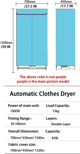 Vista 2 de Secadora de ropa portátil de 1000 W con bolsa secadora para apartamentos, RV, viajes (enchufe de EE. UU.)