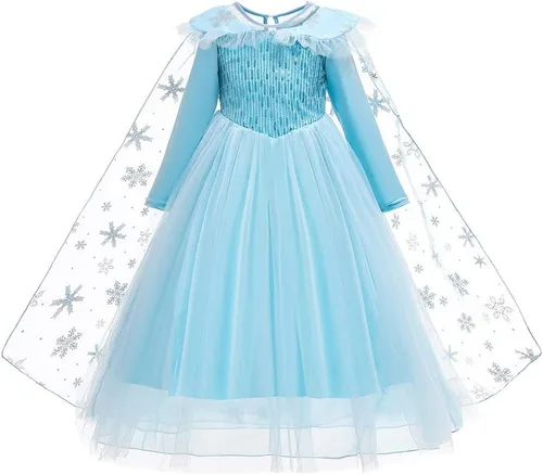 Vista 8 de Frozen - Vestido de princesa Elsa para niñas, disfraz de Halloween, Navidad, cumpleaños, fiesta, vestido de tul con accesorios