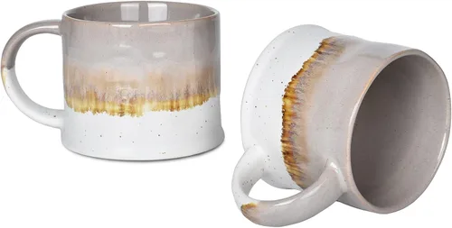 Vista 10 de Bosmarlin Juego de 2 tazas de café medianas de cerámica, 15 onzas, taza de té grande de cerámica para oficina y hogar, apta para lavavajillas y Beige