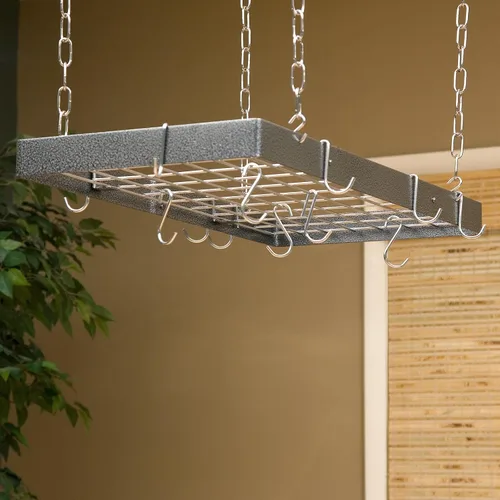 Vista 2 de Rogar Estante rectangular de acero martillado con rejilla y accesorios cromados de 30 pulgadas.