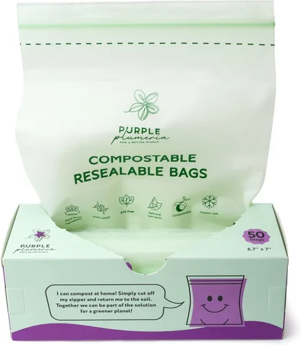 Vista 7 de Bolsas de almacenamiento de alimentos 100% compostables resellables (100 cremalleras ecológicas), a base de plantas, a prueba de fugas, duraderas