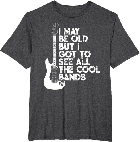 Vista 61 de Camiseta con texto en inglés "I May Be Old But I Got to See All The Cool Bands" Negro
