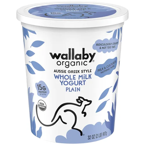 Vista 2 de Wallaby Organic Yogur de leche entera griega australiana, liso, 32 onzas, orgánico USDA