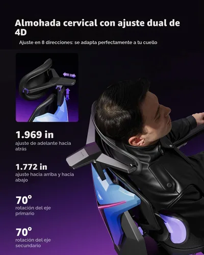 Vista 5 de AutoFull G7 Silla ergonómica RGB para juegos, silla de malla certificada IGR con soporte lumbar de 3 zonas, ajuste de 22 puntos, reposabrazos