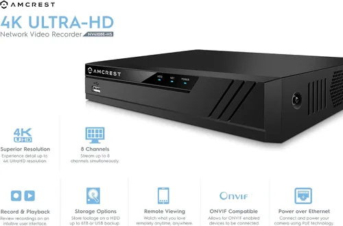 Vista 2 de Amcrest Sistema de cámara de seguridad de 5MP, 4K 8CH PoE NVR, (4) x 5 megapíxeles lente gran angular de 0.110 in resistente a la intemperie cámaras