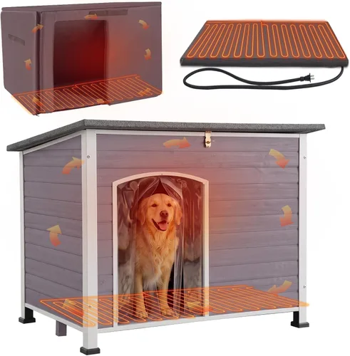 Vista 8 de Casa para perros climatizada al aire libre con almohadilla térmica resistente a la intemperie para perros con marco de hierro antimasticación