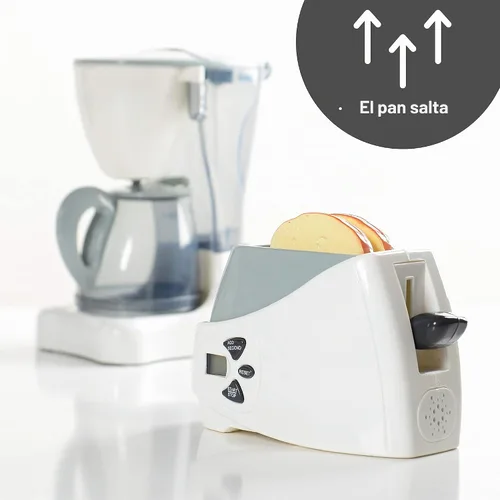 Vista 3 de Constructive Playthings Cafetera de Juguete y Tostadora de Juego con Tostadas que Saltan, Juguetes de Desarrollo para Niños Pequeños, Edades 3 Años