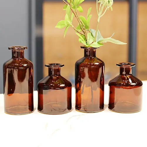 Vista 4 de 8 jarrones de vidrio ámbar para flores, mini jarrones de flores a granel, pequeños jarrones para centros de mesa para decoración de otoño, bodas