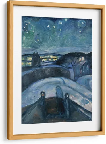 Vista 7 de Canvas Lab Starry Night II by Edvard Munch 11 x 15 in Fine Art Framed Print, Frame Color: Black, With Mat