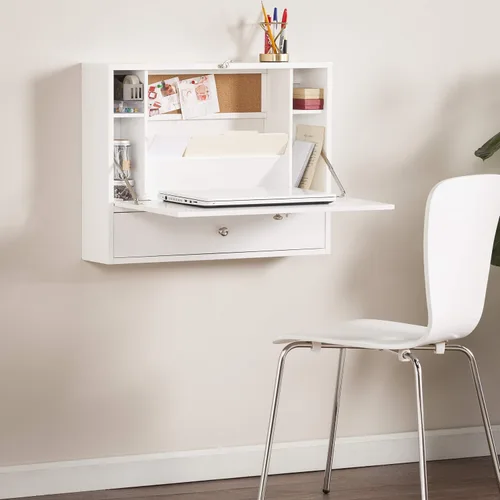 Vista 2 de SEI Furniture Willingham - Escritorio plegable para montaje en pared, color blanco