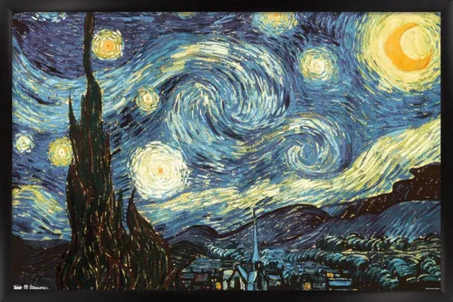 Vista 14 de Trends International Póster de pared The Starry Night de Vincent van Gogh, 14.725 x 22.375 pulgadas, versión enmarcada de madera de granero
