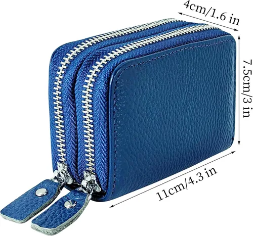 Vista 43 de Cartera de cuero para mujer, con doble tarjeta, tarjetero con cremallera, múltiples compartimentos, bloqueo RFID C-W-1, Rosado, Talla única