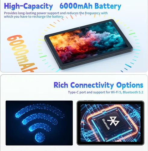 Vista 5 de Tablet de 10 pulgadas, tableta Android de 10 pulgadas, tableta Android 15 con 18 GB de RAM 128 GB de ROM, 1 TB expandible, Widevine L1, procesador