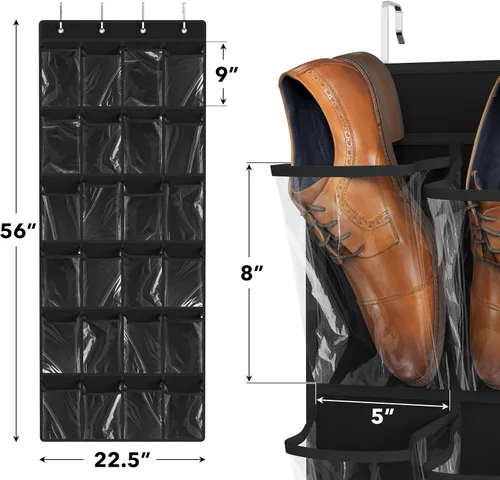 Vista 2 de Simple Houseware - Organizador de zapatos colgante con 24 bolsillos grandes y transparentes para colgar en la puerta, color negro