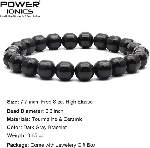 Vista 4 de Power Ionics Handmade Beaded Bracelets for Women and Men, Tourmaline, Eye of the Tiger, Obsidian, Lava Stone 8mm Beads and 3mm gold plated beads