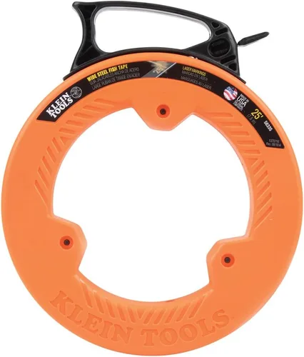Vista 11 de Klein Tools 56335 Cinta Pasacables Eléctrica de Acero Plano, Cinta de Acero de Resorte de 25 Pies y 1/4 de Pulgada de Ancho, Punta de Plástico