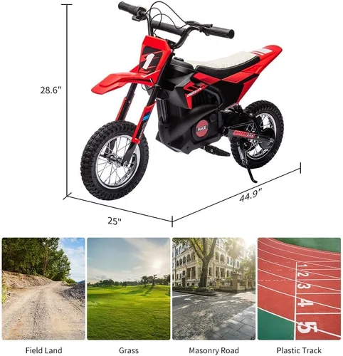 Vista 6 de Motocicleta eléctrica todoterreno de 24 V, motor de 250 W, motocross de velocidad rápida de 13.6 MPH, bicicleta de tierra de asiento de cuero