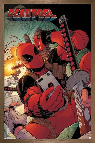 Vista 14 de Trends International Marvel Comics Deadpool - Póster de pared para selfies, 14.725 x 22.375 pulgadas, versión enmarcada de madera de granero