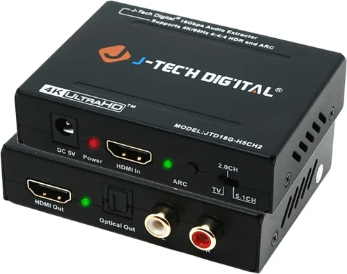 Vista 8 de J-Tech Digital Extractor de audio HDMI 4K 60Hz HDMI a óptico SPDIF + RCA, compatible con HDMI ARC Dolby Digital DTS CEC HDCP 1.4 [JTD4KATSW]