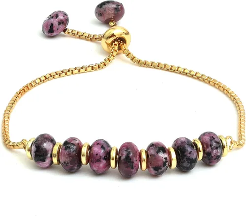 Vista 30 de Gempires - Pulsera de cuentas redondas naturales, chapada en oro amarillo de 14 quilates, joyería hecha a mano, pulseras ajustables para mujer