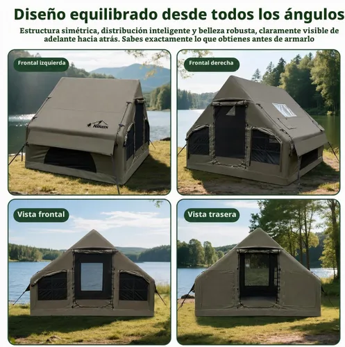 Vista 7 de Tienda de campaña inflable de lujo grande, resistente al viento y a la lluvia, interior de 12 ㎡, refugio para 2 a 10 personas, configuración rápida