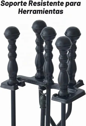 Vista 5 de Lichamp Juego de Herramientas para Chimenea, 5 Piezas para Interiores y Exteriores, Juego Resistente de Atizadores para Chimenea con Mango Retro