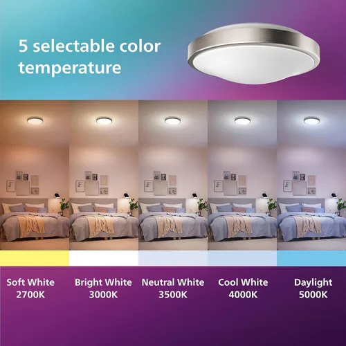 Vista 4 de PHILIPS LED Lámpara de techo de montaje empotrado de 11 pulgadas, paquete de 2 unidades, color blanco seleccionable, níquel cepillado, 1200 lúmenes