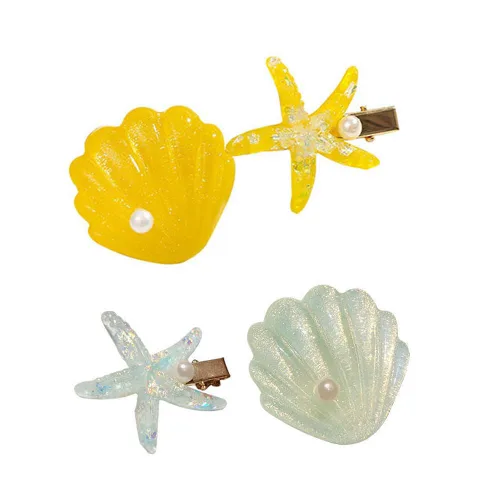 Vista 7 de Seashell - Pinzas para el cabello de estrella de mar para niñas, 8 piezas de pinzas de pelo de color princesa sirena, horquilla para el cabello