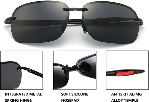 Vista 7 de FONHCOO Gafas de sol deportivas polarizadas con protección UV para hombres y mujeres, marco sin montura para ciclismo, pesca, conducción