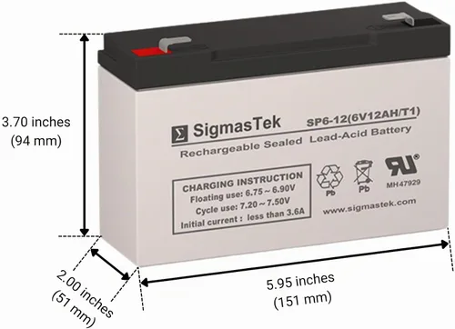 Vista 2 de SigmasTek Pace Tech Vitalmax Systems II - Batería compatible con IV, 6V 12Ah F1 SP6-12 (T1)