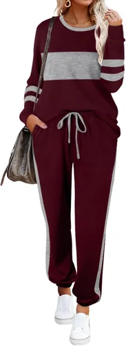 Vista 79 de Aloodor conjunto deportivo de 2 piezas para mujer, con sudadera con cuello redondo, sin botones