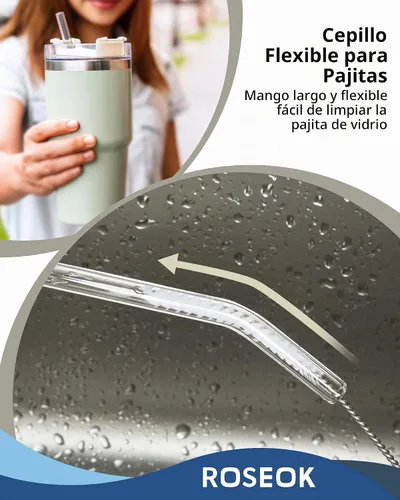 Vista 5 de ROSEOK Cepillo de botella 2 en 1 con cepillo limpiador de pajilla, cepillo para botella de agua