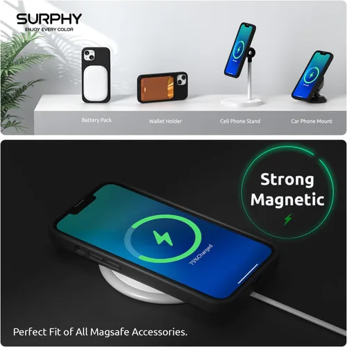 Vista 4 de SURPHY Funda magnética diseñada para iPhone 13 Mini, compatible con MagSafe (versión 2021 de 5.4 pulgadas), funda de silicona líquida con forro