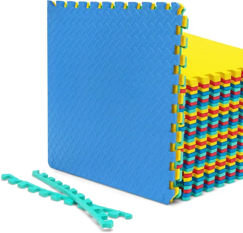 Vista 12 de Tangkula Alfombrillas de ejercicio de 12 azulejos con borde, tapetes protectores de espuma EVA antideslizantes, tapetes elásticos de juego