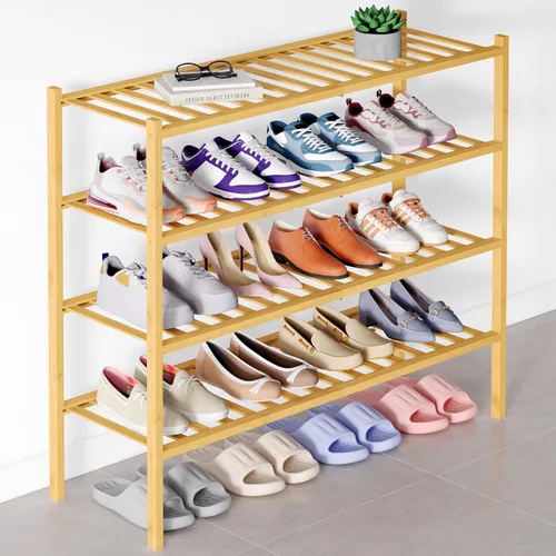 Vista 50 de Smiry Zapatero de bambú para armario, organizador de zapatos de madera de 3 niveles, estante apilable de almacenamiento de zapatos de madera