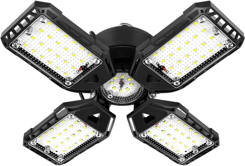 Vista 11 de Aoretic Luces LED de garaje 180W 18000LM 6500K, paquete de 2 6+1 paneles deformables, base E26/E27, uso de almacén y tienda, luz de granero