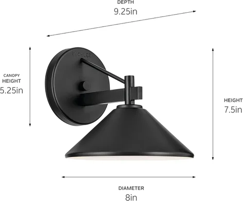 Vista 6 de Kichler Ripley 49059BKT - Lámpara de pared para exteriores de 8 pulgadas, color negro, para puertas exteriores, garaje, porche y paredes de patio