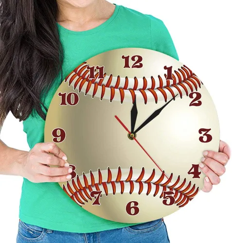 Vista 7 de The Geeky Days Reloj de pared con diseño de béisbol, decoración de pared para sala de deportes, personaliza tu nombre, reloj de cuarzo silencioso
