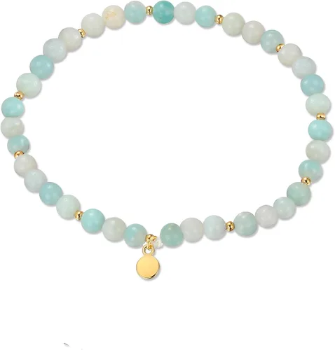 Vista 6 de MORGAN & PAIGE Pulseras elásticas de bronce chapadas en oro amarillo de 18 quilates con piedras preciosas auténticas para mujer, elegantes