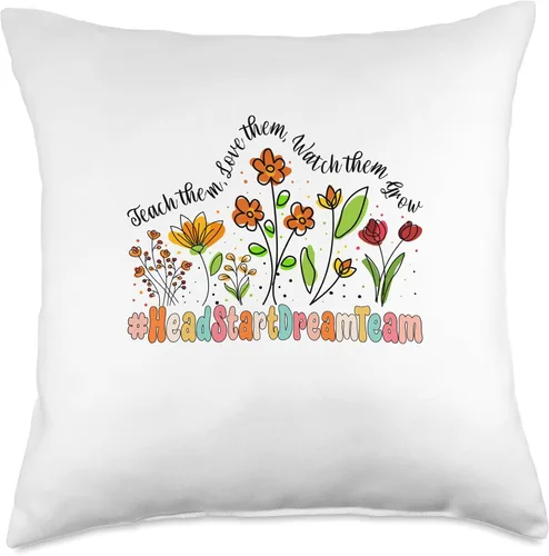 Vista 4 de Cute Floral Teach Them Love HeadStart Dream Team HeadStart Dream Team Appreciation Week Back to School Throw Pillow, 16x16, Multicolor