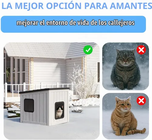 Vista 6 de DRATO Casa para gatos al aire libre, impermeable, material de polipropileno, refugio para gatos, robusto, resistente, fácil de montar, cálida casa