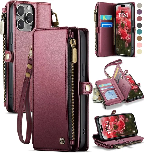 Vista 12 de Defencase Funda magnética para iPhone 13 Pro compatible con Magsafe con bloqueo RFID, correa de cremallera y tarjetero para mujer, funda de piel